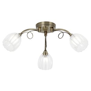 Endon SCHELL-3AB 3 Light Ceiling Fitting In Antique Brass With Glass Shades 3 Light In Brass