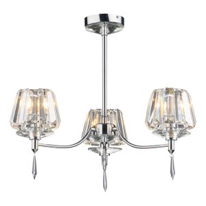 Selina 3 Light G9 Polished Chrome Semi Flush Fitting With Crystal Glass Shades And Decorative Droppers