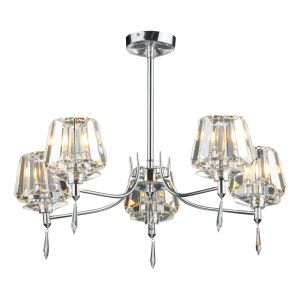 Selina 5 Light G9 Polished Chrome Semi Flush Fitting With Crystal Glass Shades And Decorative Droppers
