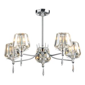 Selina 5 Light G9 Polished Chrome Semi Flush Fitting With Crystal Glass Shades And Decorative Droppers