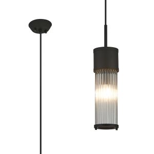Toscano 1 Light Glass Rod Single Pendant, E14, IP44, Satin Black/Clear Glass Rods