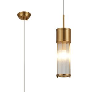 Toscano 1 Light Glass Rod Single Pendant, E14, IP44, Gold/Clear Glass Rods