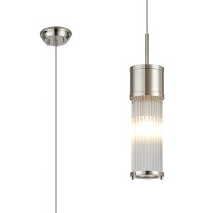 Toscano 1 Light Glass Rod Single Pendant, E14, IP44, Polished Nickel/Clear Glass Rods
