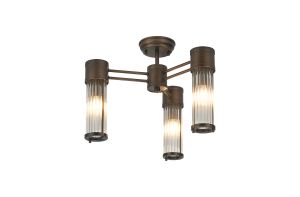 Toscano 3 Light Glass Rod Semi Flush, E14, IP44, Bronze/Clear Glass Rods