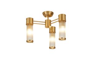 Toscano 3 Light Glass Rod Semi Flush, E14, IP44, Gold/Clear Glass Rods