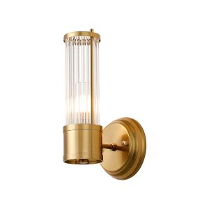 Toscano 1 Light Glass Rod Wall, E14, IP44, Gold/Clear Glass Rods