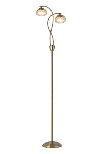 Zarza Floor Lamp, 2 Light G9, Antique Brass/Cognac Glass/Clear Crystal