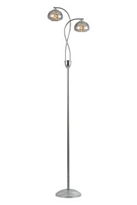 Zarza Floor Lamp, 2 Light G9, Polished Chrome/Smoked Glass/Clear Crystal