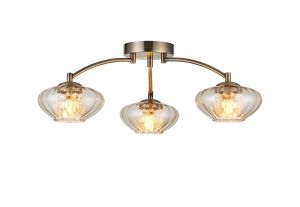 Zarza 55.5cm Flush Ceiling Light, 3 Light G9, Antique Brass/Cognac Glass/Clear Crystal