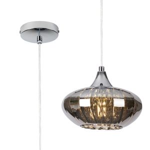Zarza 20cm Pendant, 1 Light E14, Polished Chrome/Smoked Glass/Clear Crystal