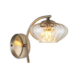Zarza Wall Lamp, 1 Light G9, Antique Brass/Cognac Glass/Clear Crystal