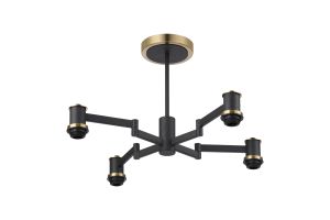 Erdi 61cm Swing Arm Semi Ceiling (FRAME ONLY), 4 Light E14, Brass/Satin Black