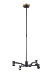 Erdi 61cm Swing Arm Telescopic Pendant (FRAME ONLY), 4 Light E14, Brass/Satin Black
