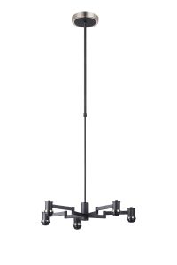 Erdi 61cm Swing Arm Telescopic Pendant (FRAME ONLY), 5 Light E14, Satin Nickel/Satin Black