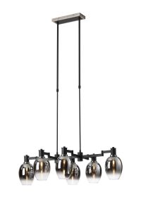 Erdi Swing Arm Telescopic Linear Pendant, 6 Light E14, Satin Nickel/Satin Black/Smoke Fade Wine Glass Glass