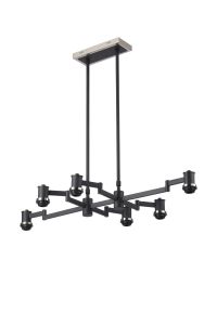 Erdi Swing Arm Telescopic Linear Pendant (FRAME ONLY), 6 Light E14, Satin Nickel/Satin Black