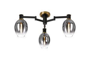 Erdi 61cm Swing Arm Flush Ceiling, 3 Light E14, Brass/Satin Black/Smoke Fade Wine Glass Glass
