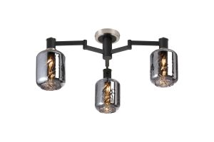 Erdi 60cm Swing Arm Flush Ceiling, 3 Light E14, Satin Nickel/Satin Black/Smoke Twisted Cylinder Glass