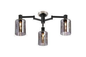 Erdi 59cm Swing Arm Flush Ceiling, 3 Light E14, Satin Nickel/Satin Black/Smoke Uniform Dimple Cylinder Glass