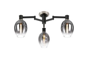 Erdi 61cm Swing Arm Flush Ceiling, 3 Light E14, Satin Nickel/Satin Black/Smoke Fade Wine Glass Glass