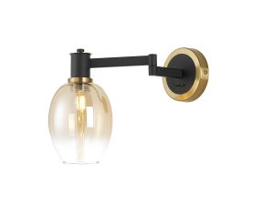 Erdi Adjustable Swing Arm Wall Light 1 Light E14, Brass/Satin Black/Amber Fade Wine Glass Glass