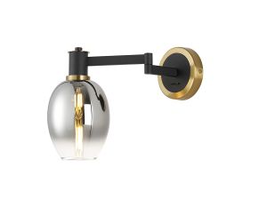 Erdi Adjustable Swing Arm Wall Light 1 Light E14, Brass/Satin Black/Smoke Fade Wine Glass Glass