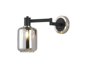Erdi Adjustable Swing Arm Wall Light 1 Light E14, Satin Nickel/Satin Black/Smoke Striped Cylinder Glass