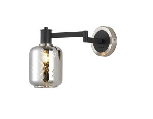 Erdi Adjustable Swing Arm Wall Light 1 Light E14, Satin Nickel/Satin Black/Smoke Twisted Cylinder Glass