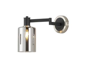 Erdi Adjustable Swing Arm Wall Light 1 Light E14, Satin Nickel/Satin Black/Smoke Uniform Dimple Cylinder Glass
