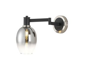 Erdi Adjustable Swing Arm Wall Light 1 Light E14, Satin Nickel/Satin Black/Smoke Fade Wine Glass Glass