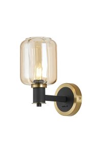 Erdi Wall Light 1 Light E14, Brass/Satin Black/Amber Striped Cylinder Glass