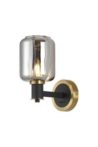 Erdi Wall Light 1 Light E14, Brass/Satin Black/Smoke Striped Cylinder Glass