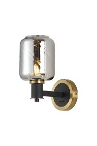 Erdi Wall Light 1 Light E14, Brass/Satin Black/Smoke Twisted Cylinder Glass