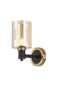 Erdi Wall Light 1 Light E14, Brass/Satin Black/Amber Uniform Dimple Cylinder Glass
