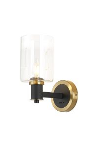 Erdi Wall Light 1 Light E14, Brass/Satin Black/Clear Uniform Dimple Cylinder Glass