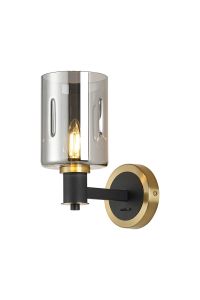Erdi Wall Light 1 Light E14, Brass/Satin Black/Smoke Uniform Dimple Cylinder Glass