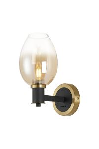 Erdi Wall Light 1 Light E14, Brass/Satin Black/Amber Fade Wine Glass Glass
