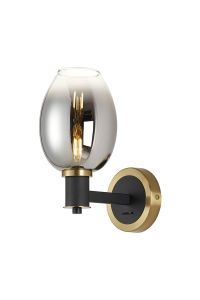 Erdi Wall Light 1 Light E14, Brass/Satin Black/Smoke Fade Wine Glass Glass
