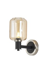 Erdi Wall Light 1 Light E14, Satin Nickel/Satin Black/Amber Striped Cylinder Glass