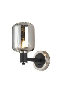 Erdi Wall Light 1 Light E14, Satin Nickel/Satin Black/Smoke Striped Cylinder Glass