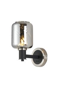 Erdi Wall Light 1 Light E14, Satin Nickel/Satin Black/Smoke Twisted Cylinder Glass