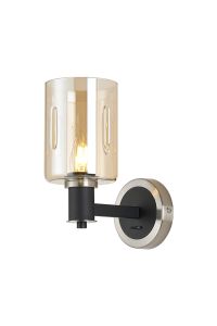 Erdi Wall Light 1 Light E14, Satin Nickel/Satin Black/Amber Uniform Dimple Cylinder Glass