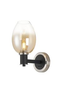 Erdi Wall Light 1 Light E14, Satin Nickel/Satin Black/Amber Fade Wine Glass Glass
