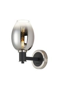 Erdi Wall Light 1 Light E14, Satin Nickel/Satin Black/Smoke Fade Wine Glass Glass