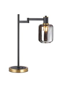 Erdi Swing Arm Table Lamp 1 Light E14, Brass/Satin Black/Smoke Striped Cylinder Glass