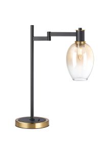Erdi Swing Arm Table Lamp 1 Light E14, Brass/Satin Black/Amber Fade Wine Glass Glass