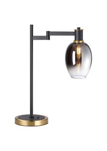 Erdi Swing Arm Table Lamp 1 Light E14, Brass/Satin Black/Smoke Fade Wine Glass Glass