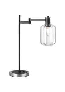 Erdi Swing Arm Table Lamp 1 Light E14, Satin Nickel/Satin Black/Clear Striped Cylinder Glass