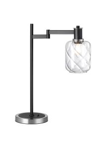 Erdi Swing Arm Table Lamp 1 Light E14, Satin Nickel/Satin Black/Clear Twisted Cylinder Glass