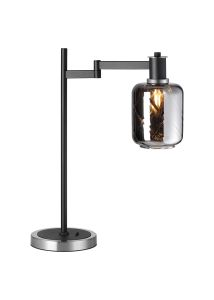 Erdi Swing Arm Table Lamp 1 Light E14, Satin Nickel/Satin Black/Smoke Twisted Cylinder Glass